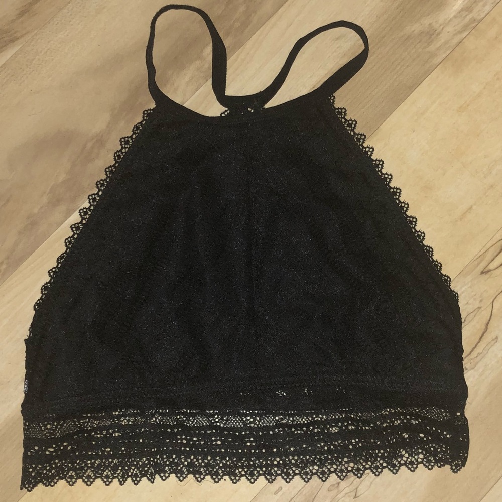 Black Halter Top Bralette with Lace Detailing